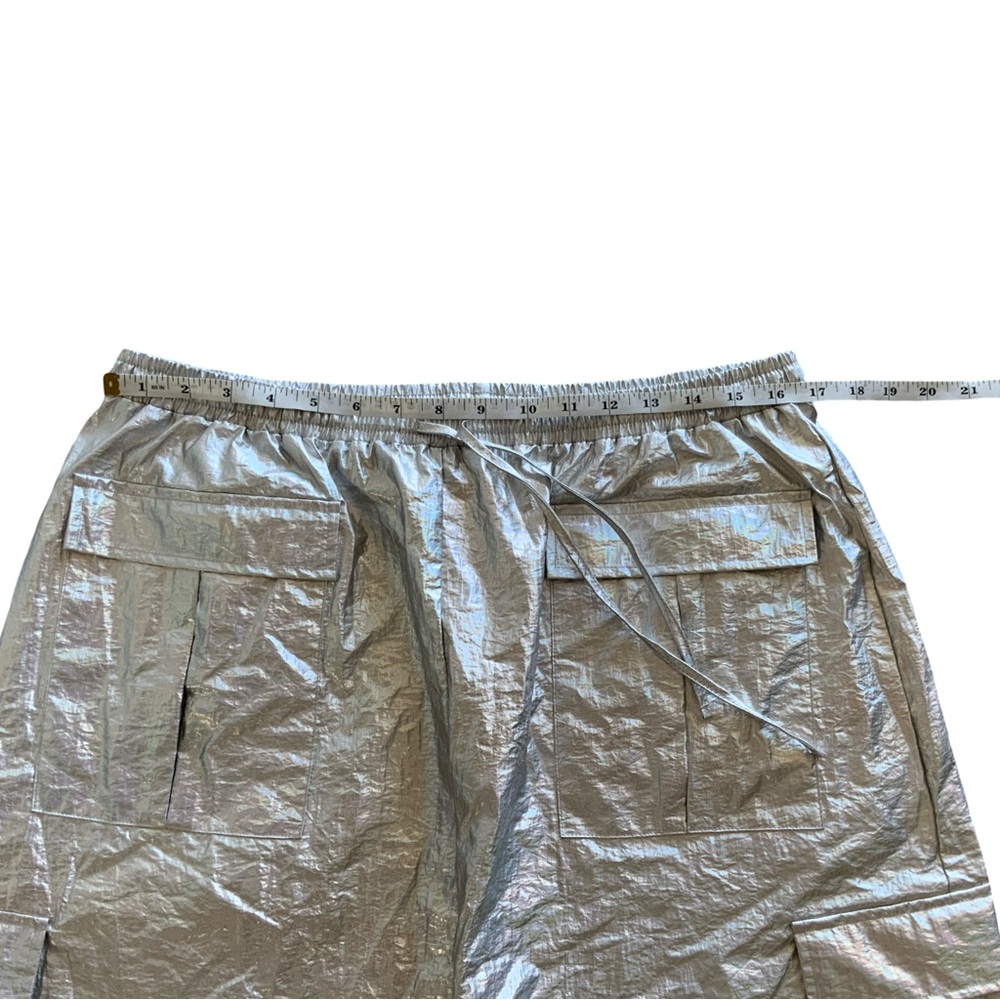 Anthropologie Metallic Shine Cargo Midi Skirt Silver Size L - Picture 3 of 6